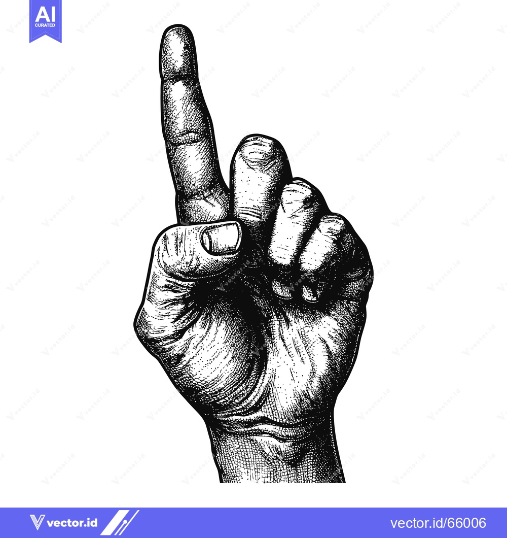 Premium Vector of Hand with Forefinger Pointing Upwards in Black and White Illustration