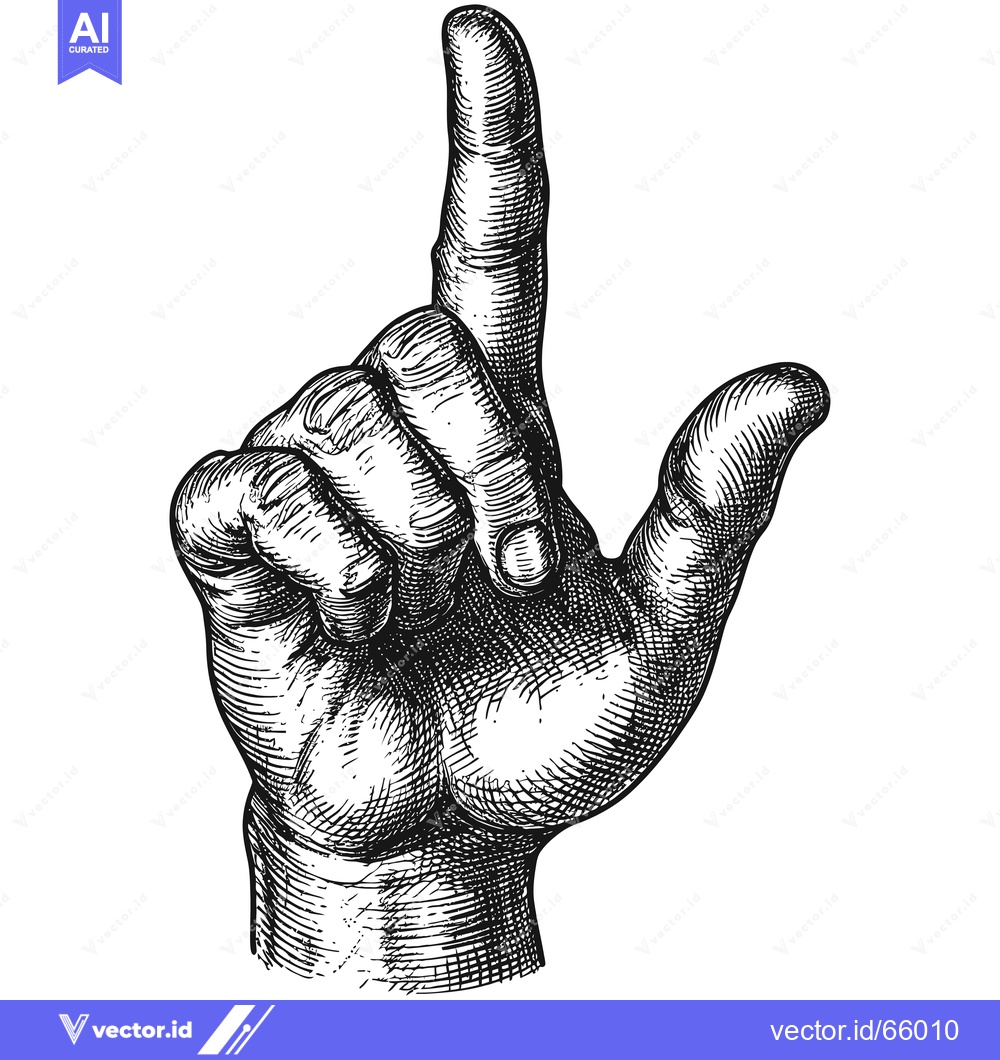 Premium Vector dari Hand pointing upwards, a hand drawn black and white illustration.