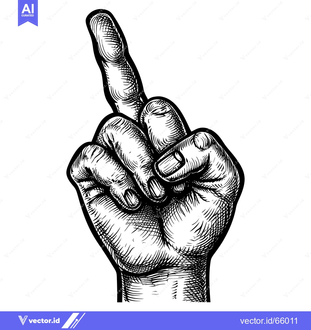 Premium Vector dari Black and White Line Art Illustration of a Middle Finger Gesture