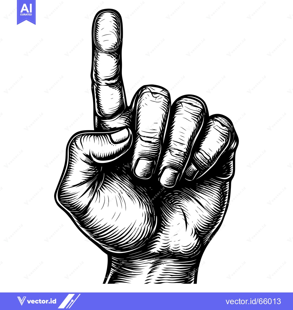 Premium Vector dari A Black and White Engraving of a Hand Pointing Upwards