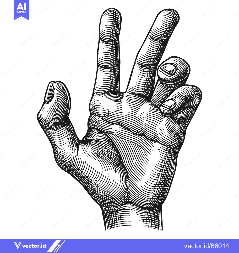 Premium Vector dari Hand with Bent Fingers in an Engraving Style