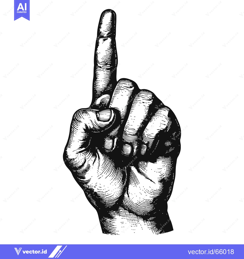 Premium Vector of A Black and White Hand Illustration with Forefinger Pointing Upwards
