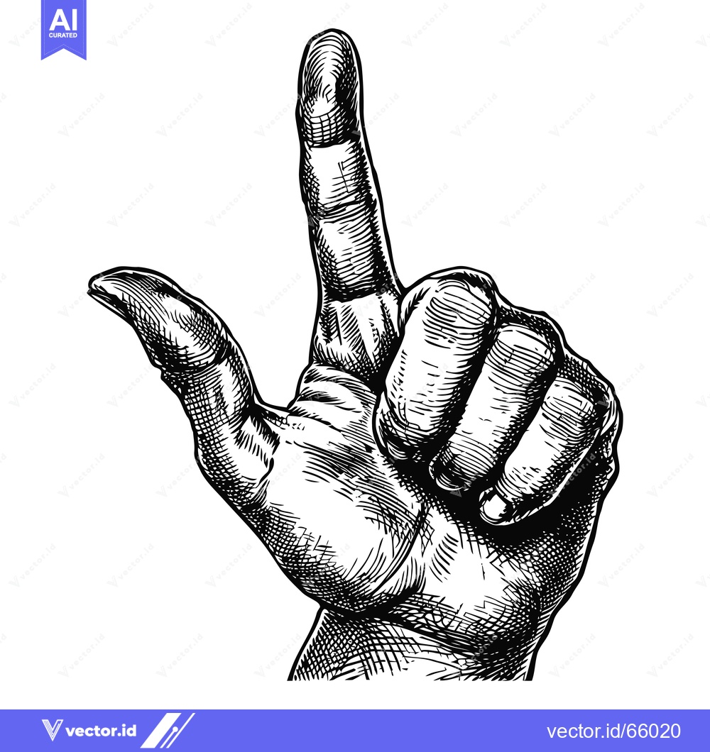 Premium Vector of A Detailed Black and White Engraving of a Human Hand Pointing Upwards