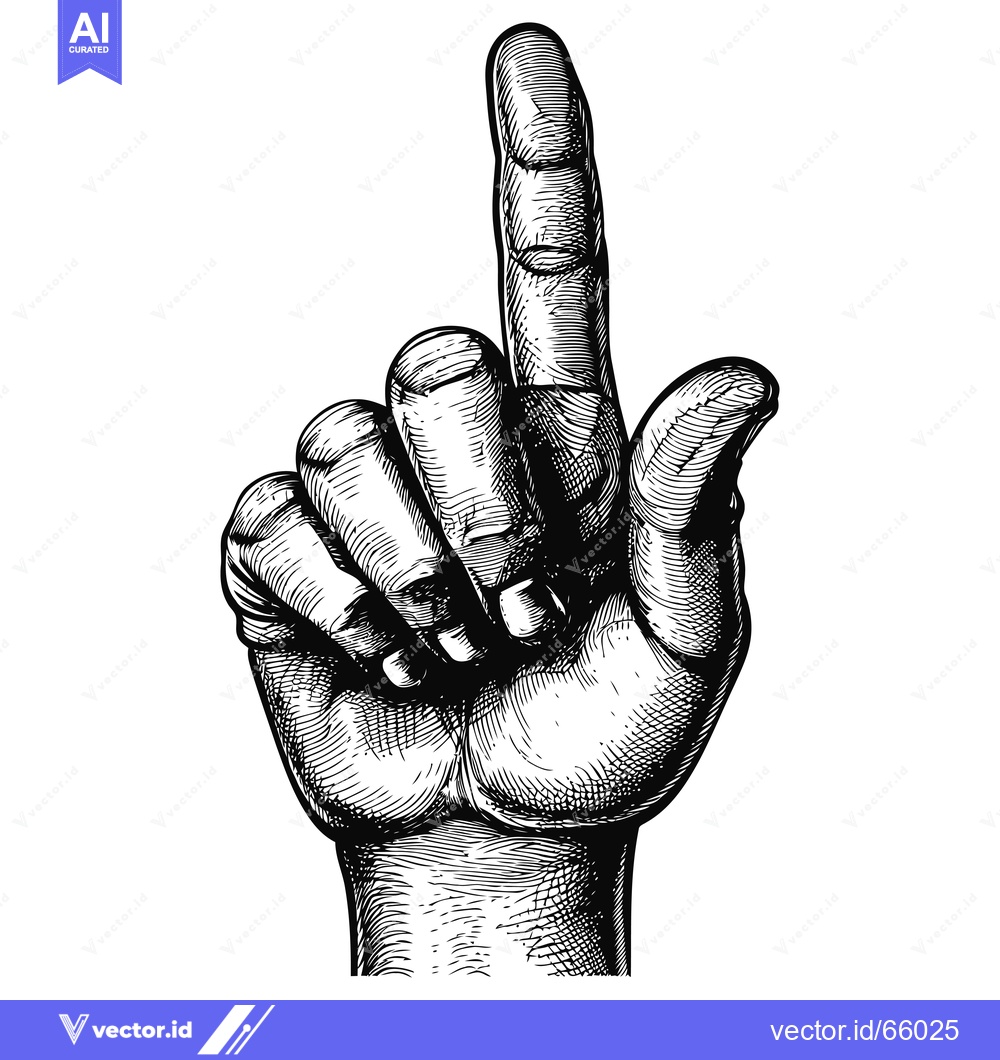 Premium Vector dari Black and White Hand Drawing of an Index Finger Pointing Upwards