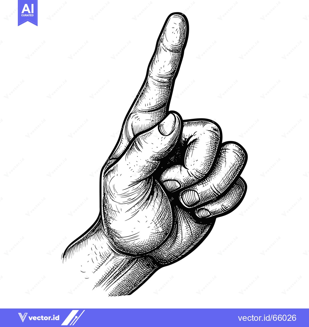 Premium Vector dari Hand with Index Finger Pointing Upward in Black and White Line Art