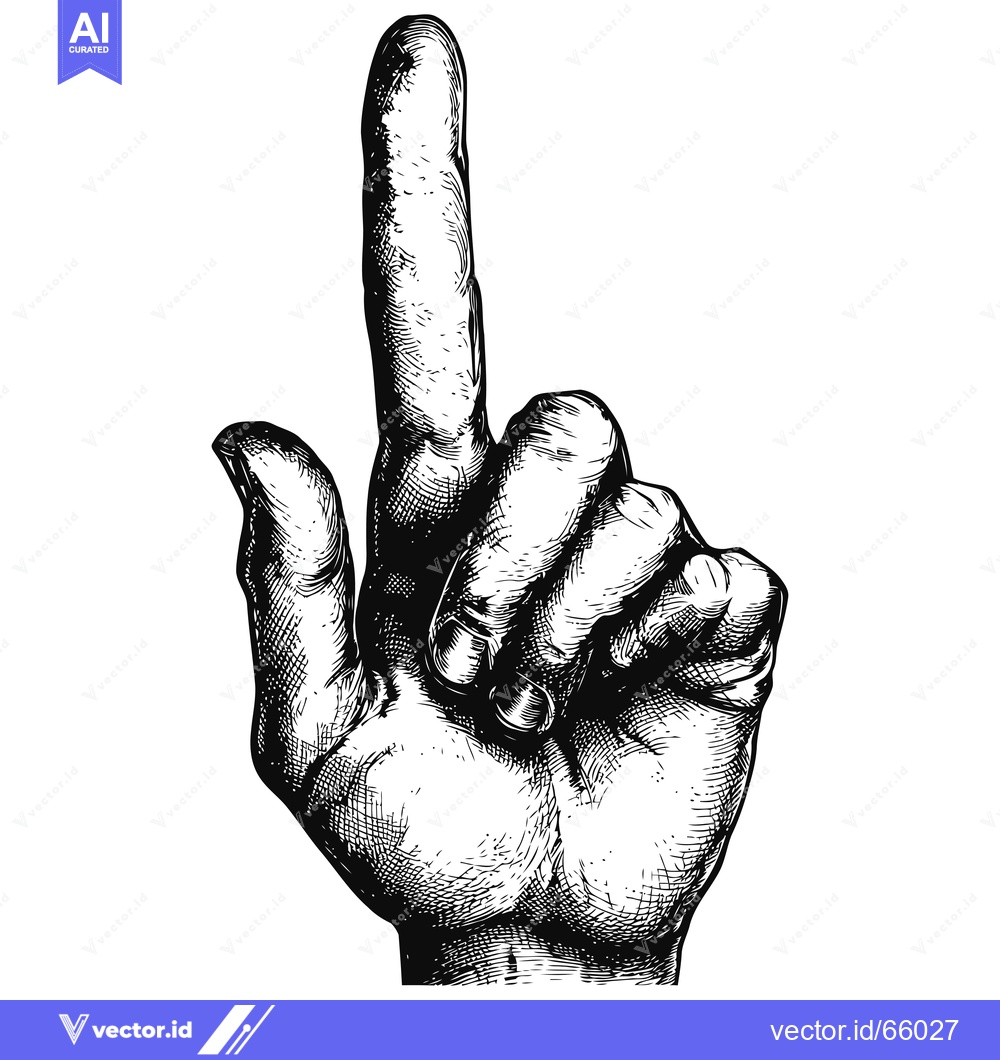 Premium Vector of Hand with Index Finger Pointing Upwards in Black and White Illustratio