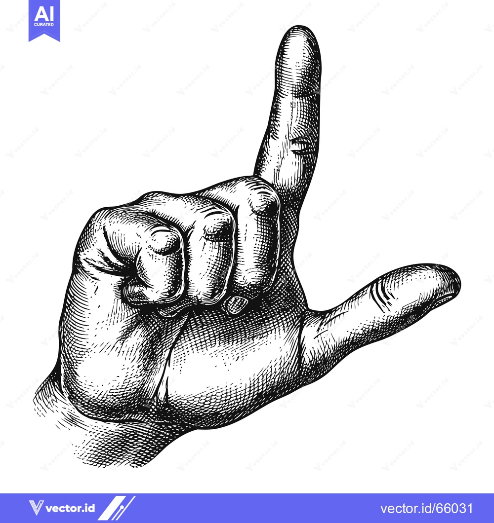 Premium Vector dari Hand gesture depicting the letter "L" in black and white