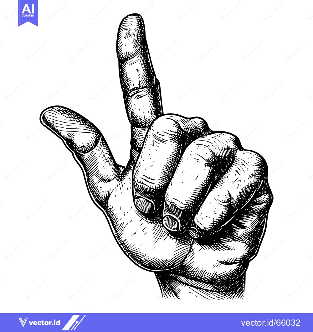 Premium Vector dari A Detailed Black and White Hand Drawing of a Finger Pointing Upward