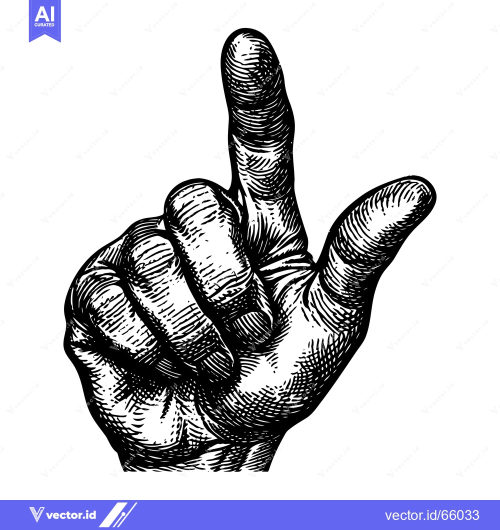 Premium Vector dari Hand Gesture Pointing Upward in Black and White Engraving Style