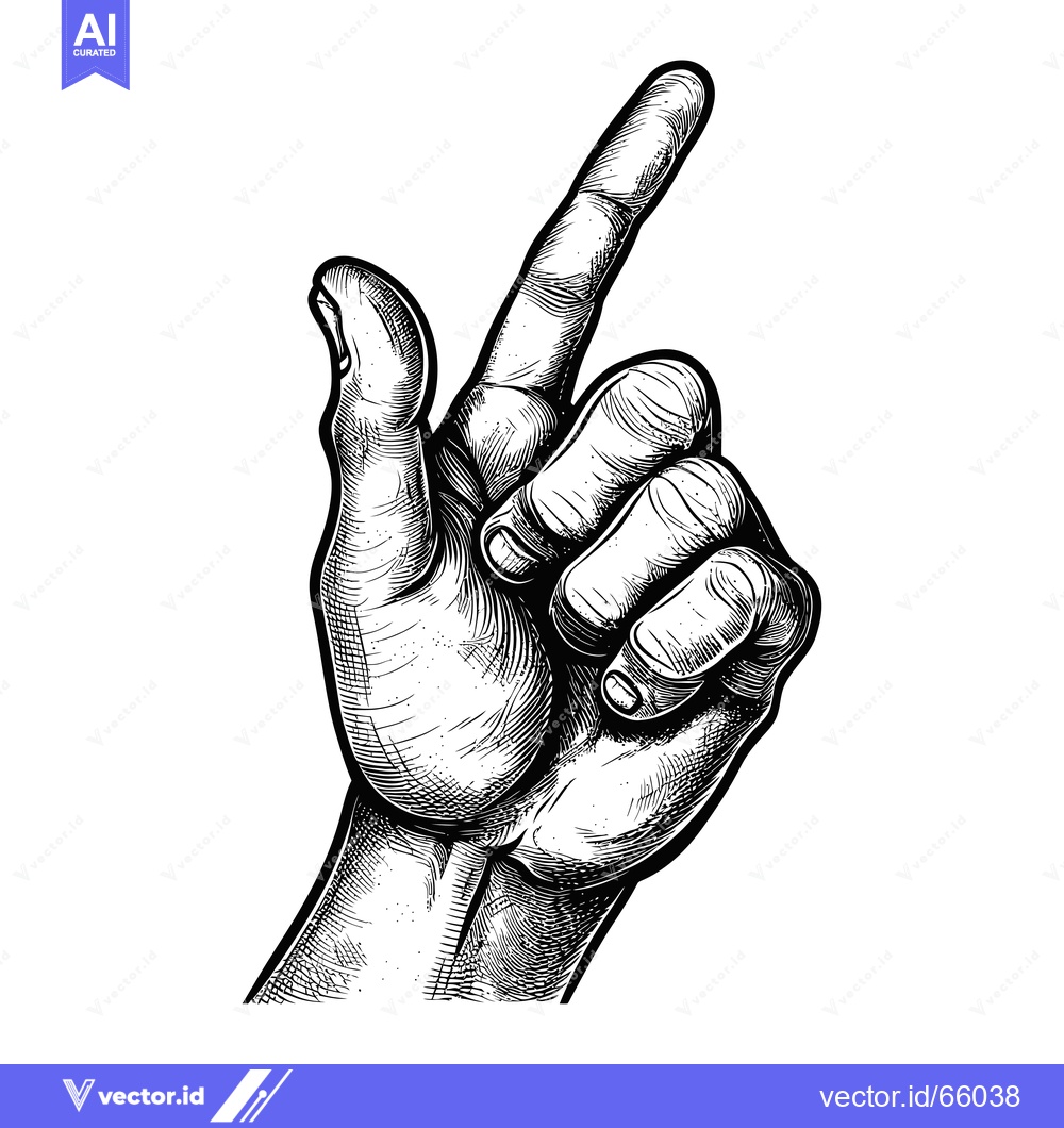 Premium Vector of A Detailed Line Art Drawing of a Hand Pointing Upwards