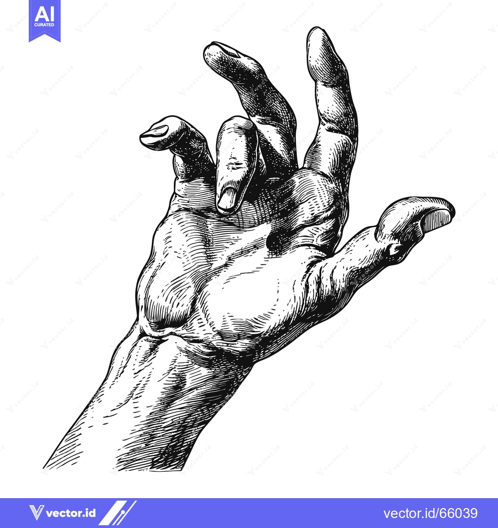 Premium Vector of Detailed Hand Reaching Upward in Black and White Line Art