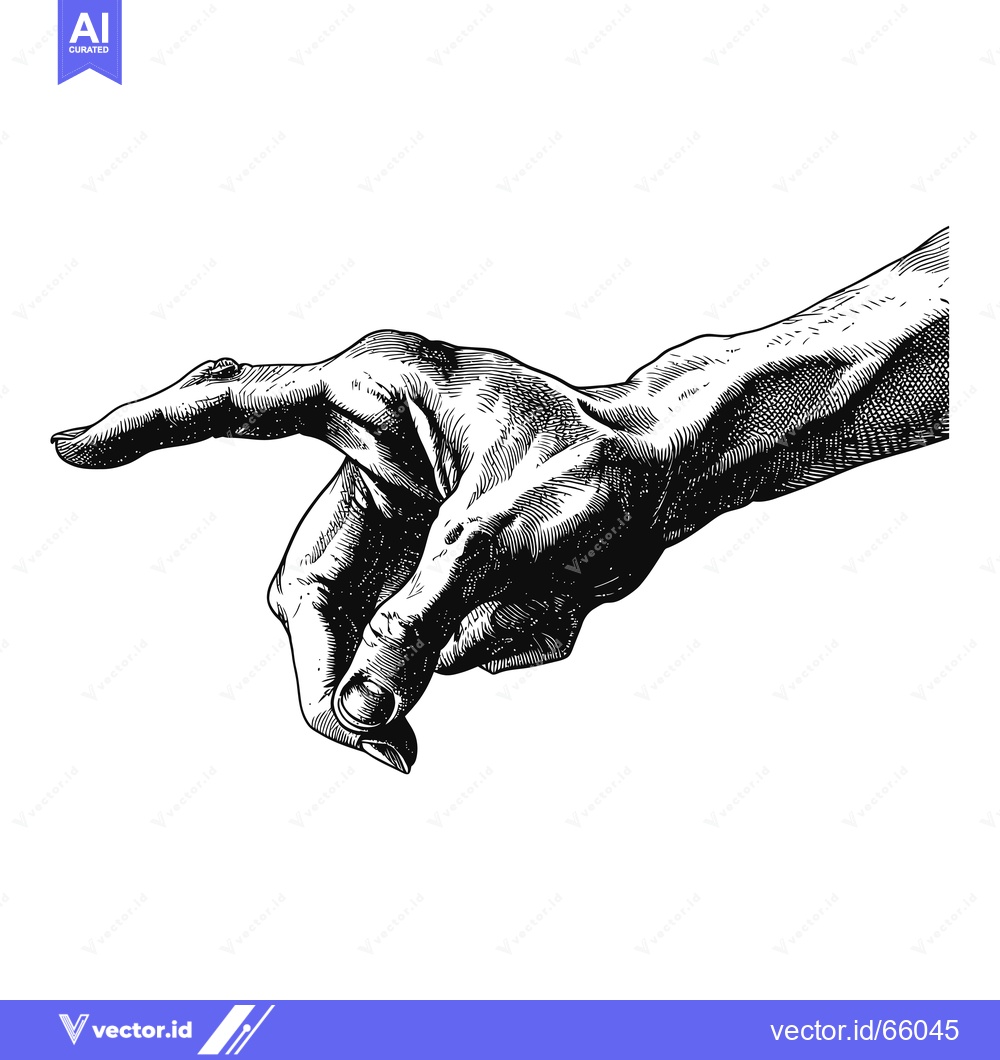 Premium Vector dari A Detailed Black and White Drawing of a Human Hand Pointing