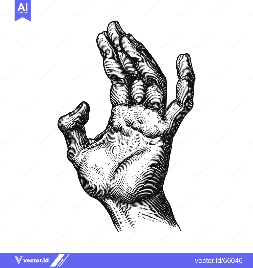 Premium Vector dari A Detailed Engraving of a Human Hand in a Praying Position
