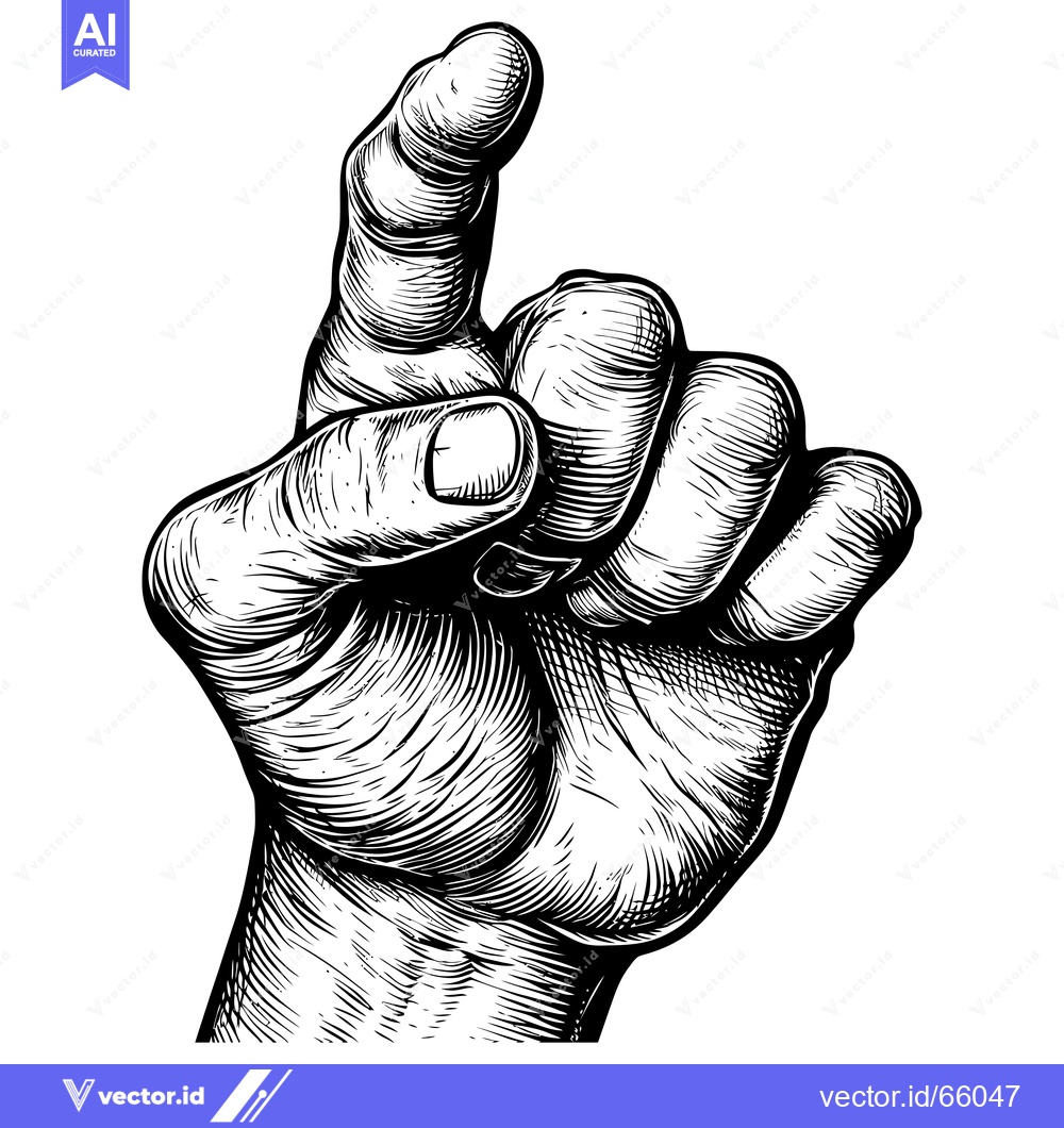 Premium Vector dari A Hand with Index Finger Pointing Upward in an Engraving Style