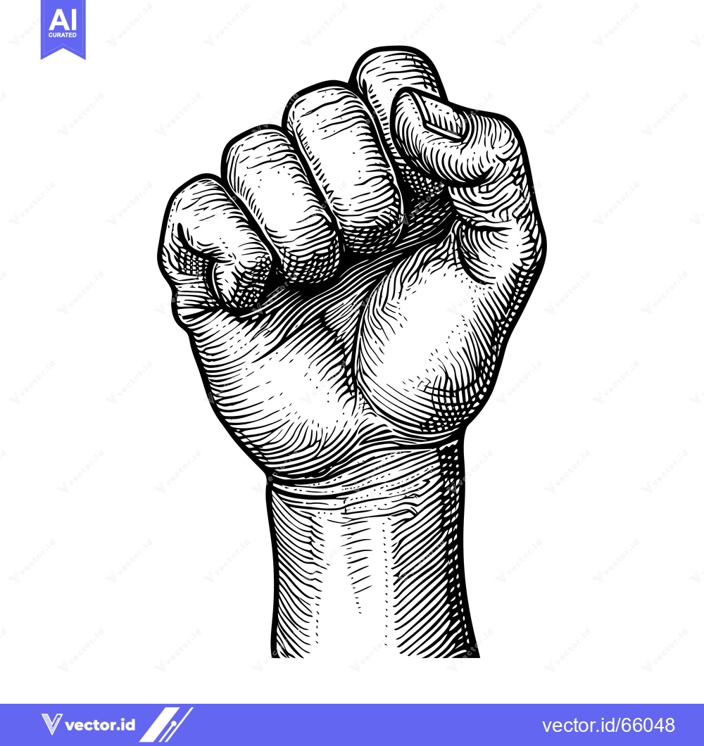 Premium Vector dari Black and White Line Art Illustration of a Raised Fist