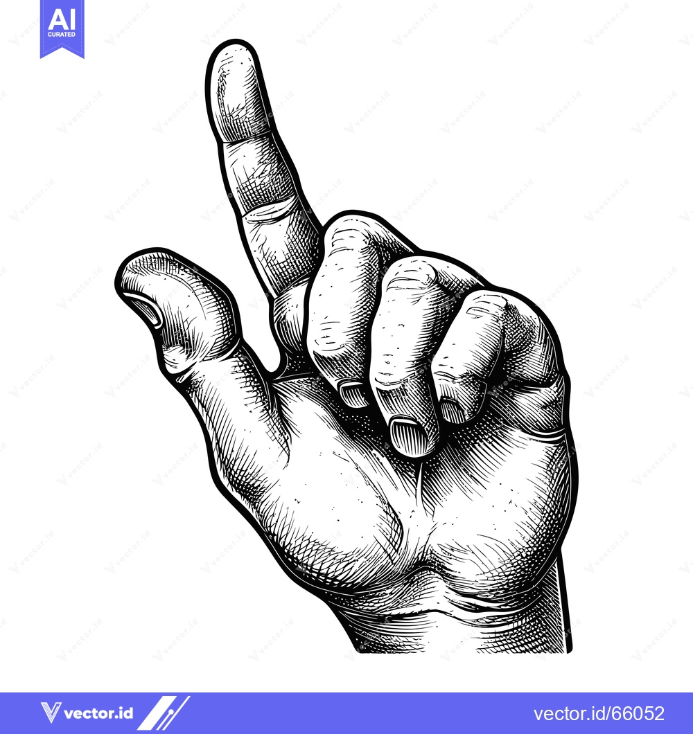 Premium Vector dari Hand with index finger pointing upwards in a black and white engraved