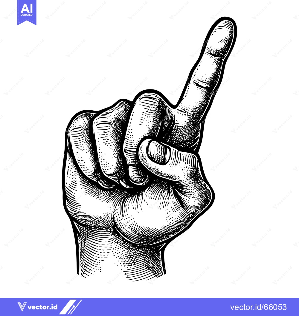 Premium Vector of A Detailed Engraved Illustration of a Hand Pointing Upward