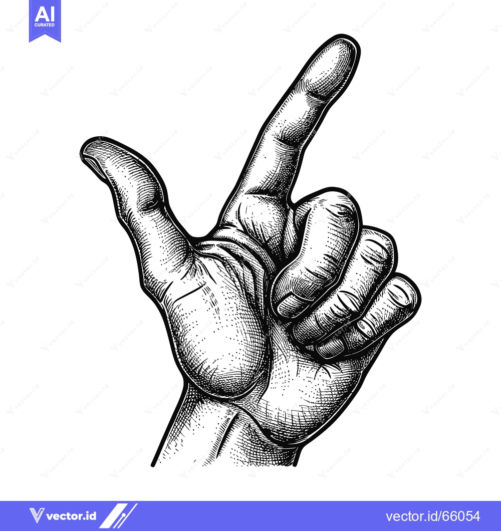 Premium Vector of Black and White Hand Drawn Illustration of a Human Hand Pointing Upwar