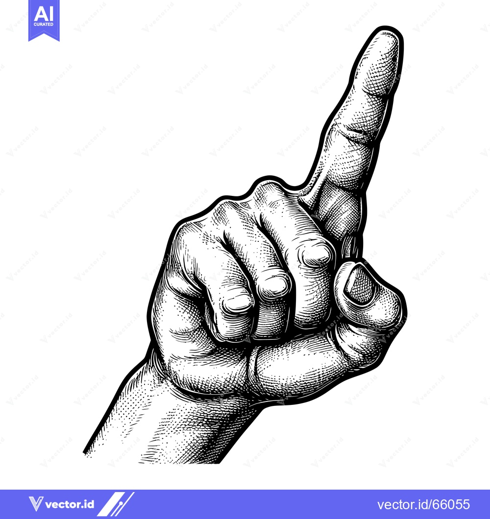 Premium Vector dari A Black and White Engraved Illustration of a Hand Pointing Upward