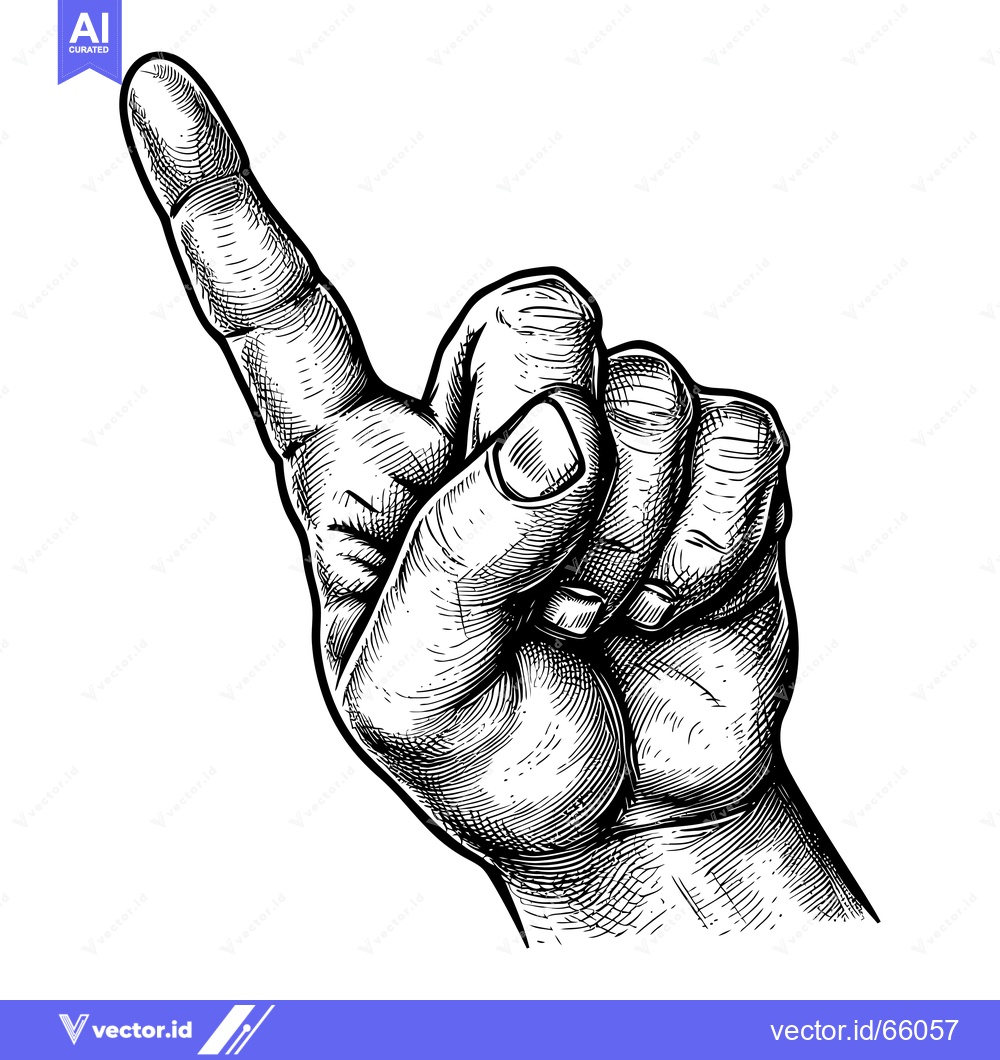 Premium Vector dari Hand with Index Finger Pointing Upwards in a Vintage Engraving Style