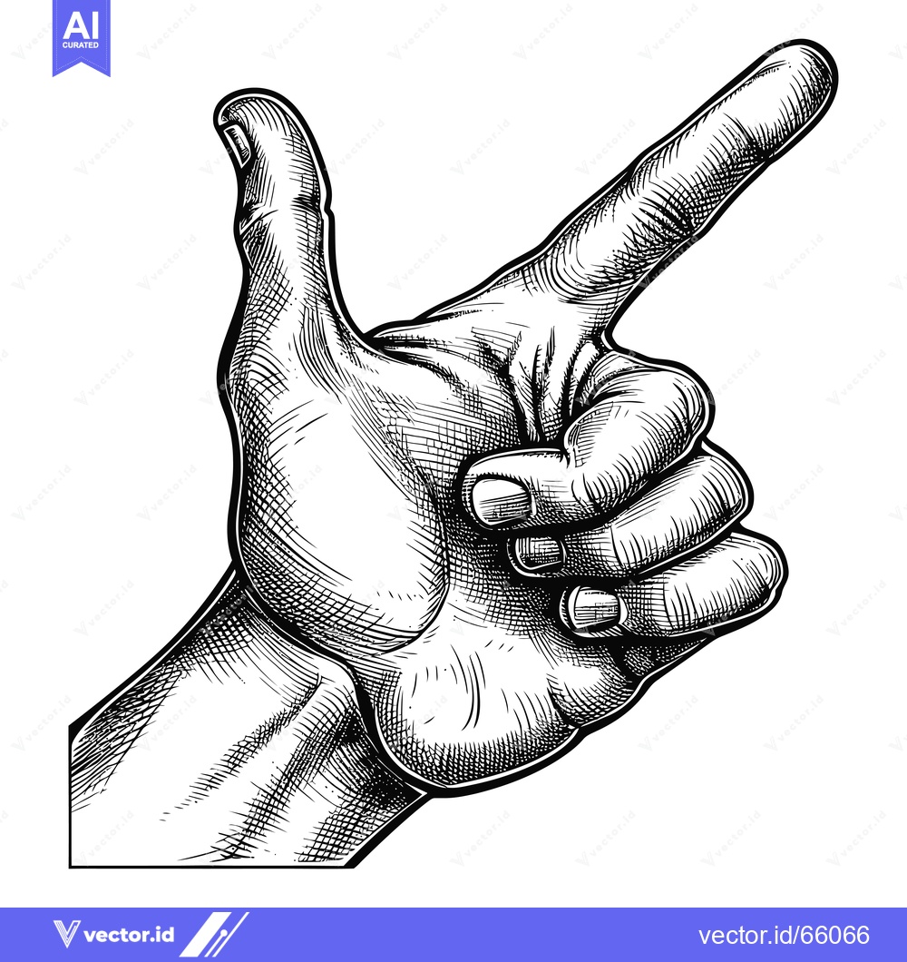 Premium Vector of Hand with index finger pointing rightward, detailed engraving style il