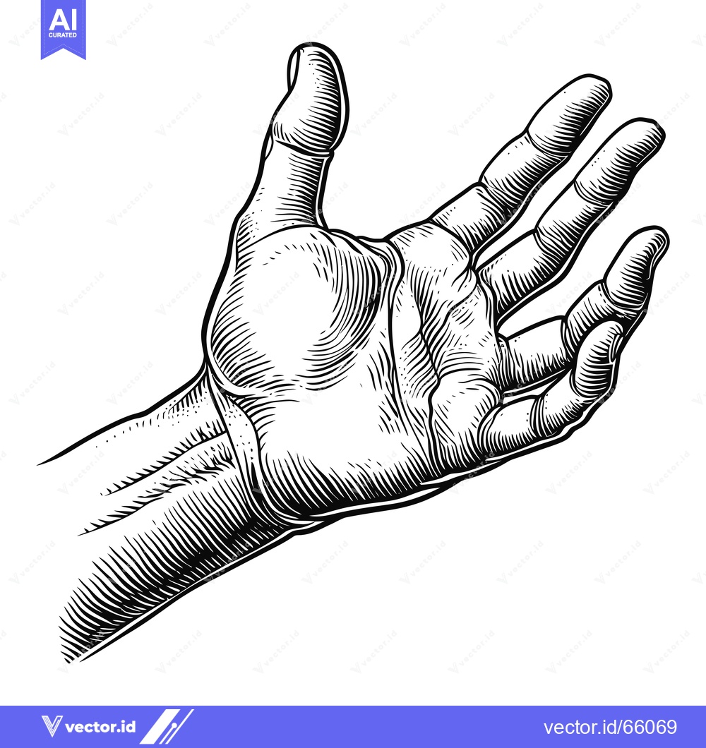 Premium Vector dari Detailed Line Drawing of a Human Hand with Palm Up