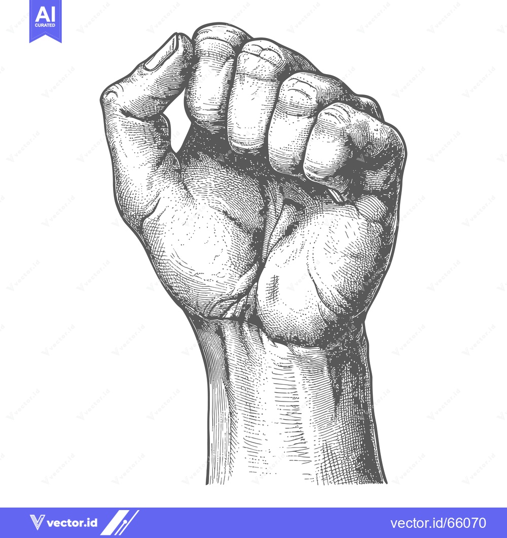 Premium Vector dari Hand Raised in a Tight Fist, Detailed Black and White Illustration