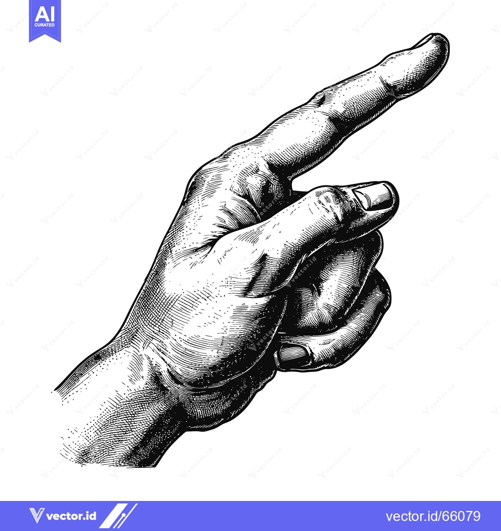 Premium Vector dari A Detailed Black and White Hand Illustration Pointing Right