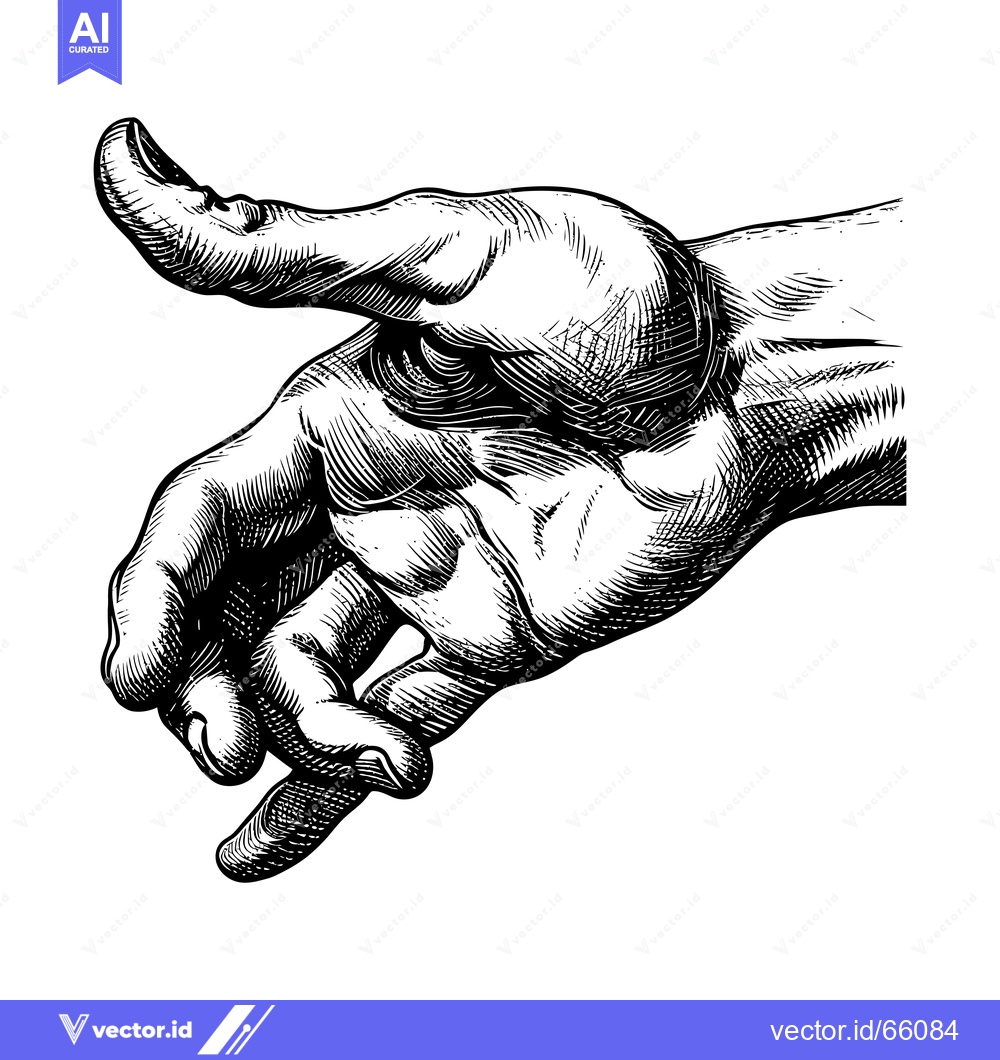 Premium Vector of Black and White Line Art Drawing of a Human Hand Pointing