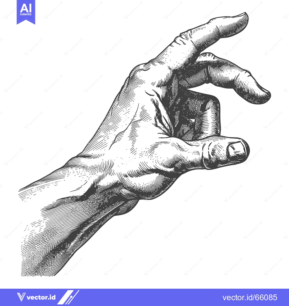 Premium Vector dari Detailed Hand Drawing in Black and White with Fingers Curved Inward