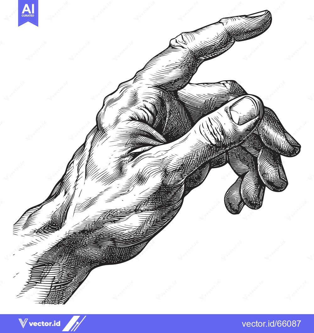 Premium Vector of A detailed woodcut illustration of a human hand pointing with an exten