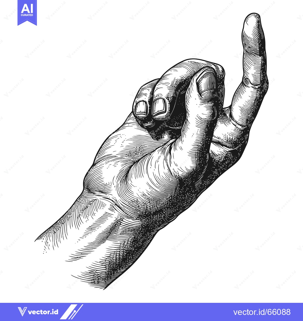 Premium Vector dari A Detailed Engraving of a Human Hand Reaching Upward with Index Finger