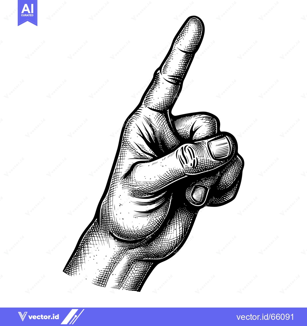 Premium Vector dari Black and White Engraved Illustration of a Hand Pointing Upwards