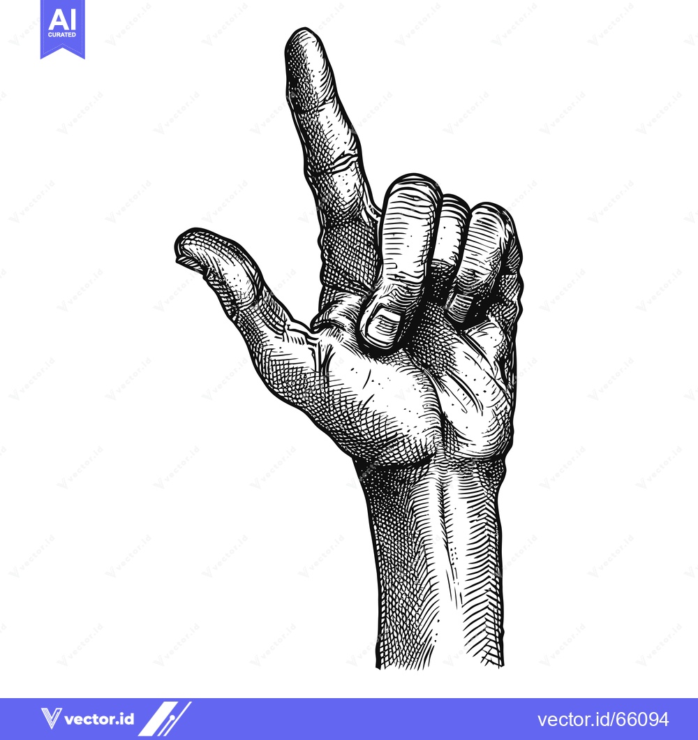 Premium Vector dari Hand with Index Finger Pointing Upwards in Engraved Style