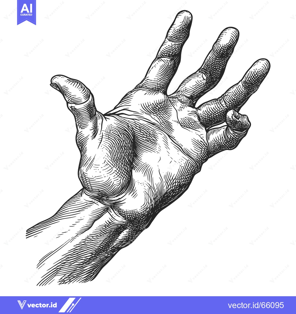 Premium Vector dari Detailed Engraving of a Human Hand Reaching Upward