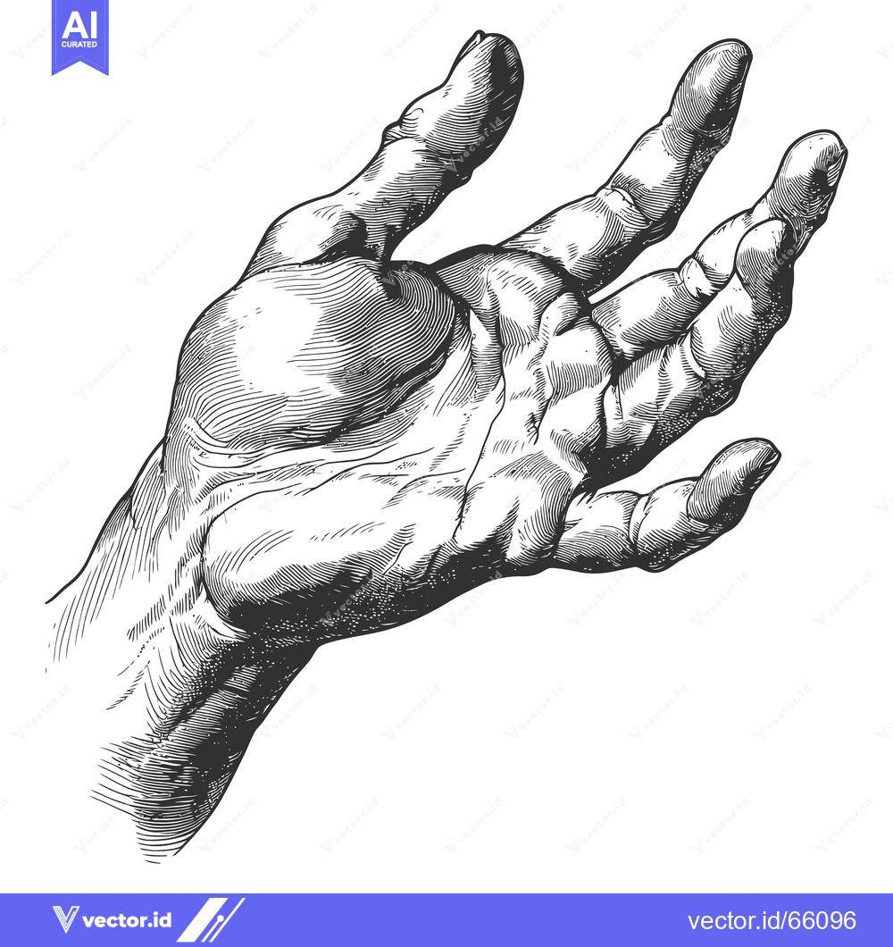 Premium Vector of A Detailed Black and White Engraving of a Human Hand Reaching Out