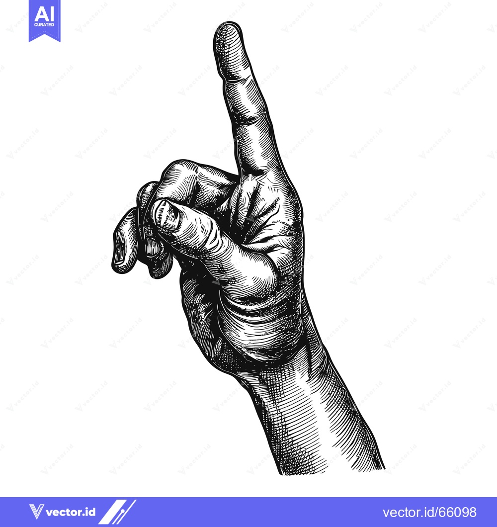 Premium Vector of Black and White Hand Drawn Illustration of a Pointing Finger