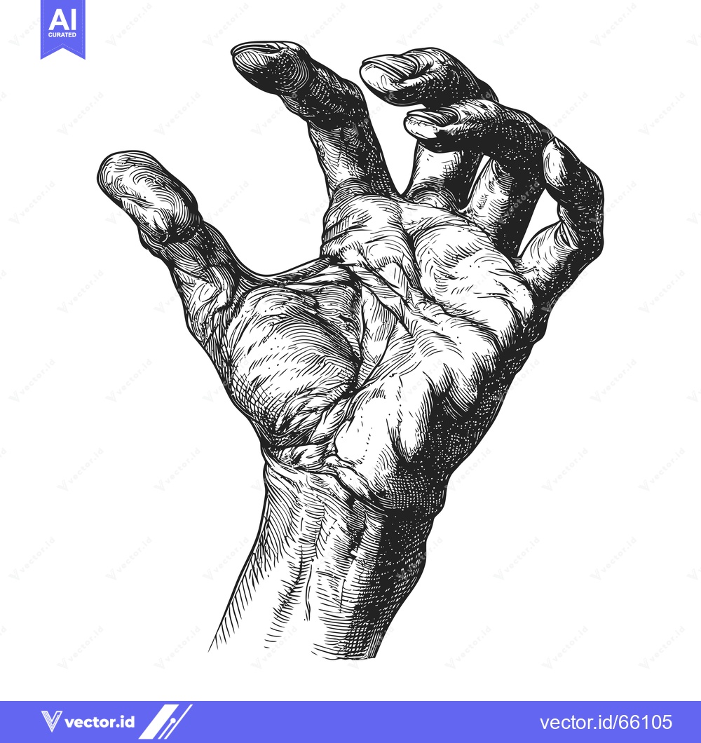 Premium Vector dari A Detailed Black and White Illustration of a Human Hand Grasping