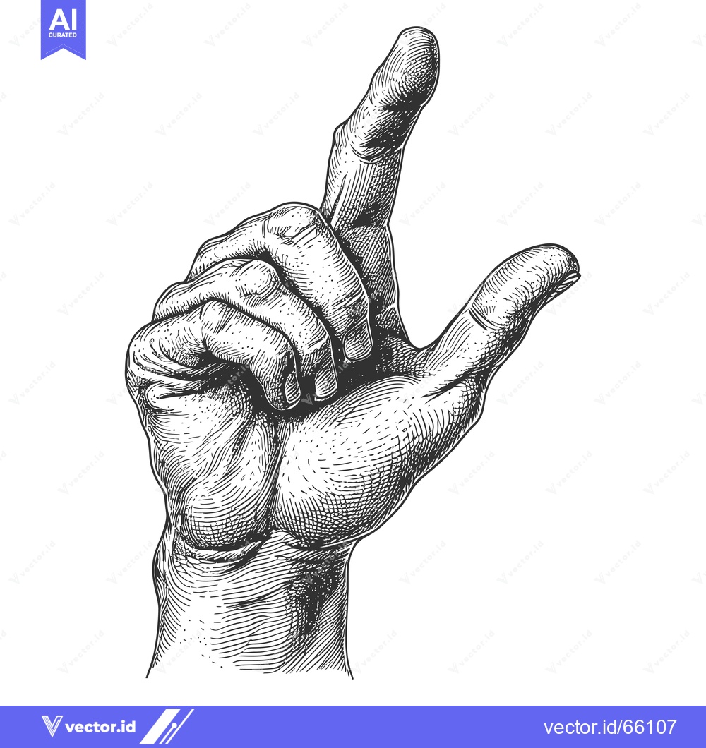 Premium Vector of Hand with Index Finger Pointing Upwards in Black and White Illustratio