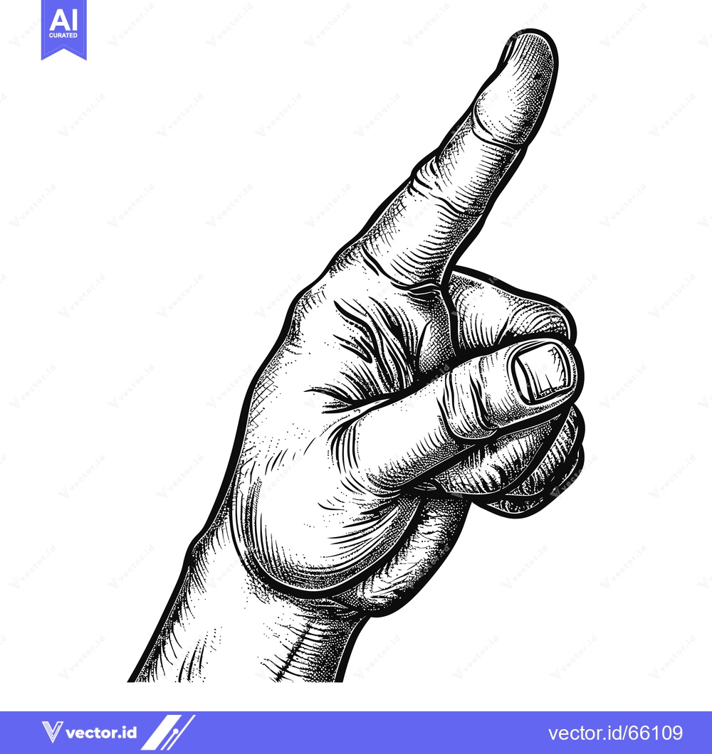 Premium Vector of Hand with Index Finger Pointing Upwards in an Engraving Style