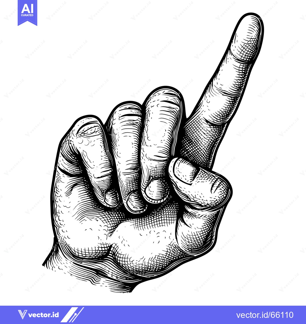 Premium Vector of Hand Gesture Pointing Upwards, Vintage Engraving Style