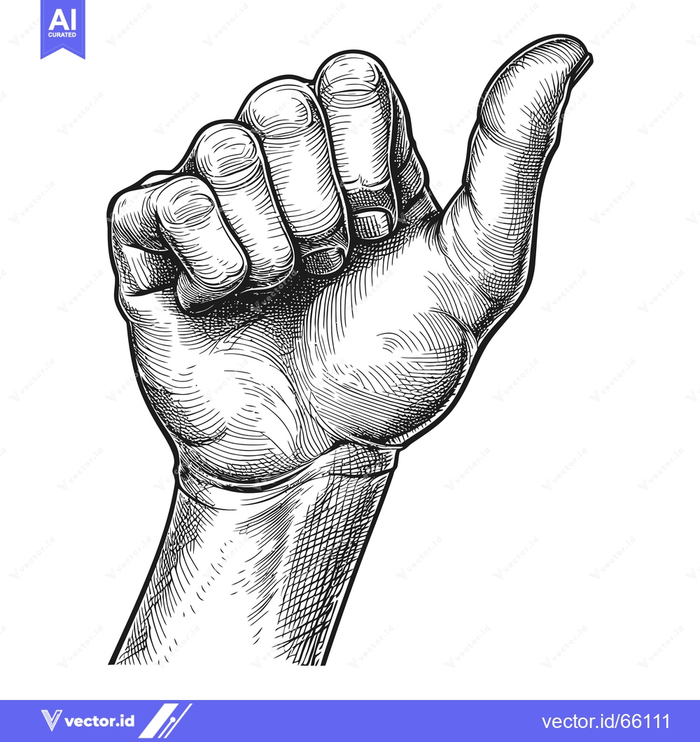 Premium Vector dari Hand Gesture with Finger Pointing Upwards in Detailed Black Ink Drawin