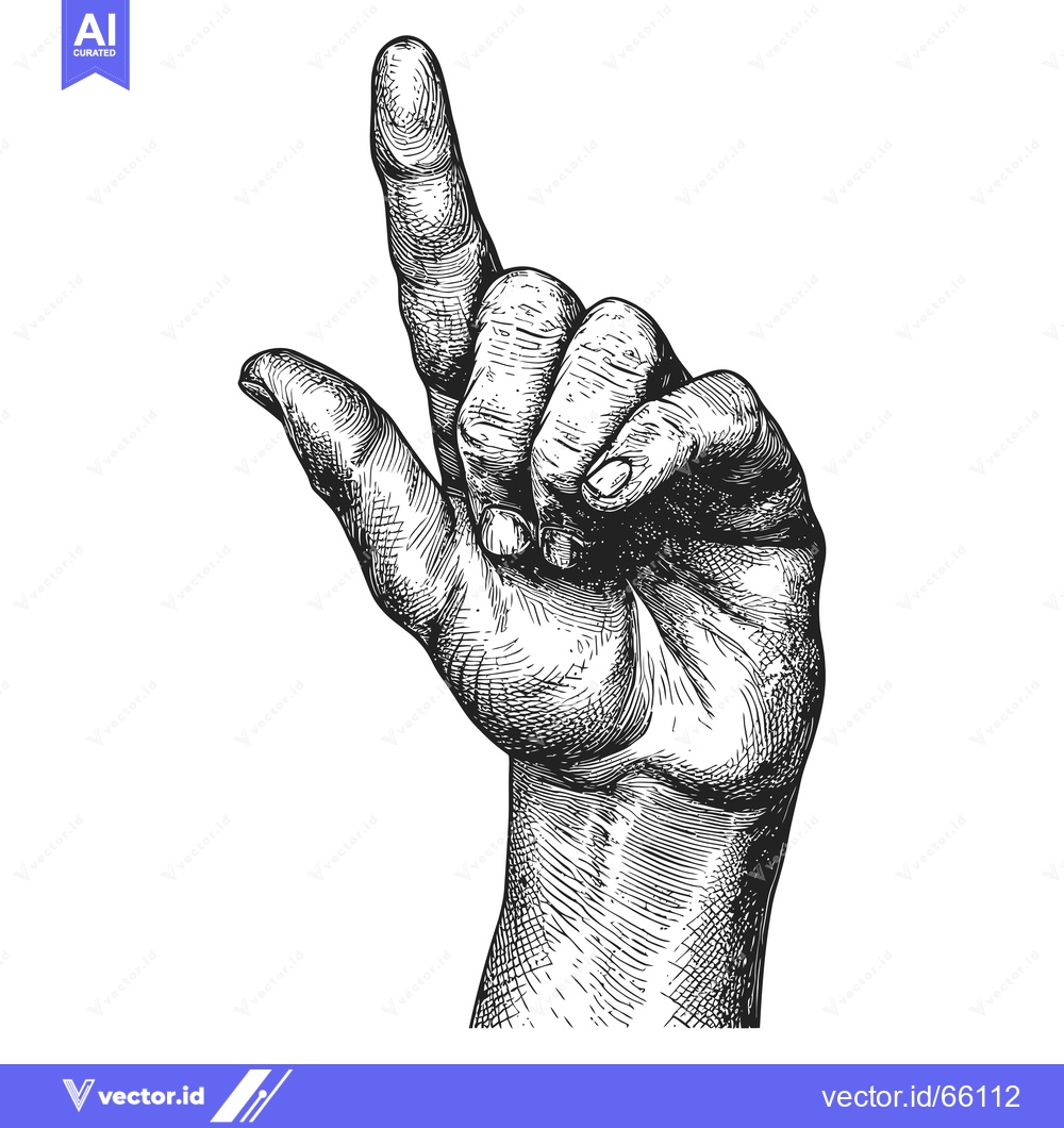 Premium Vector dari Hand with Index Finger Pointing Upward in Detailed Black and White Ill