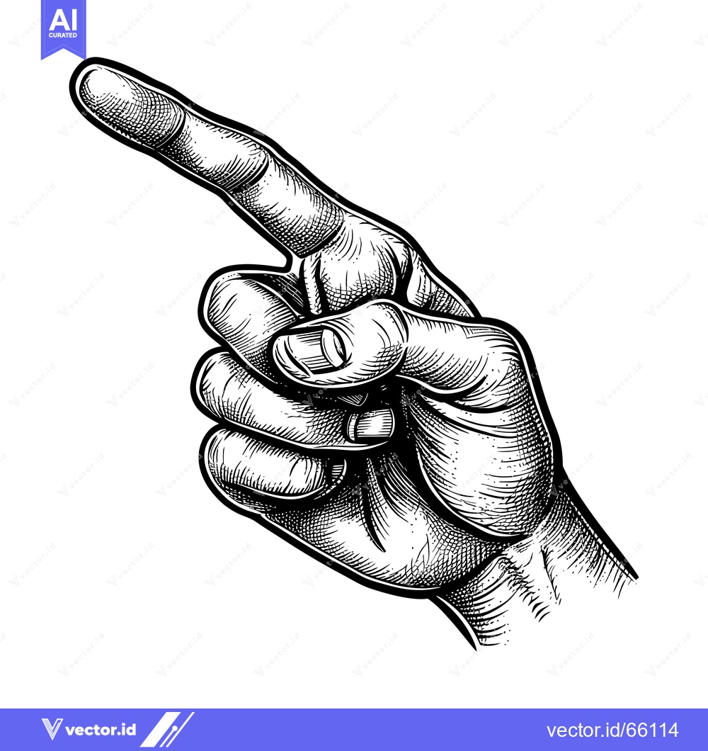 Premium Vector dari Hand Drawn Black and White Illustration of a Human Hand Pointing to th