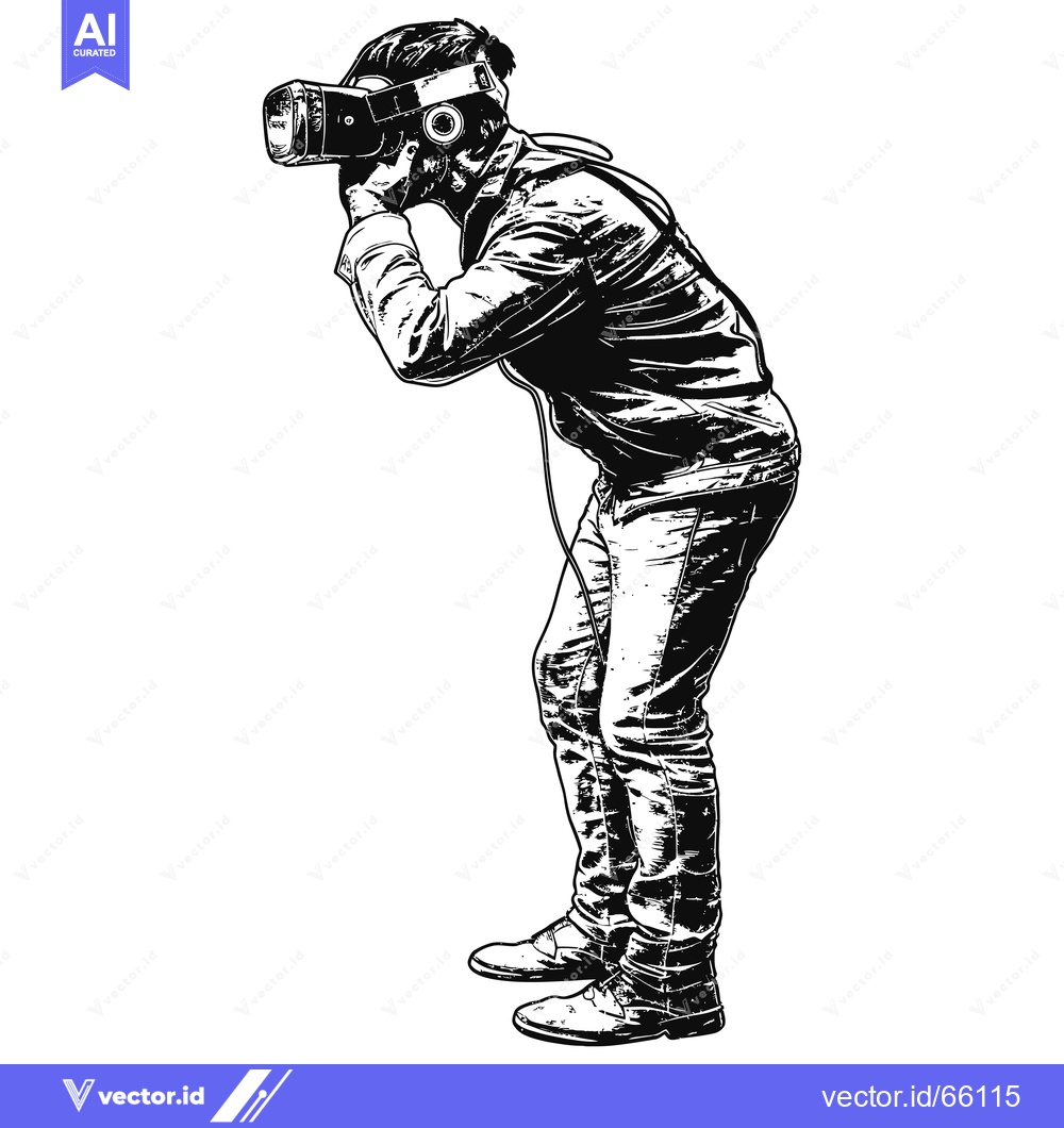 Premium Vector of A Man Wearing a VR Headset and Looking Down