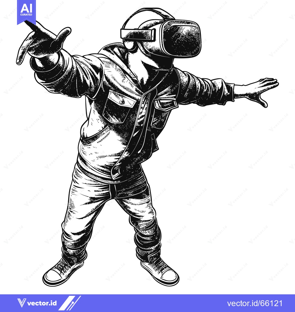 Premium Vector dari A Person Wearing a VR Headset and Reaching Out with Both Hands
