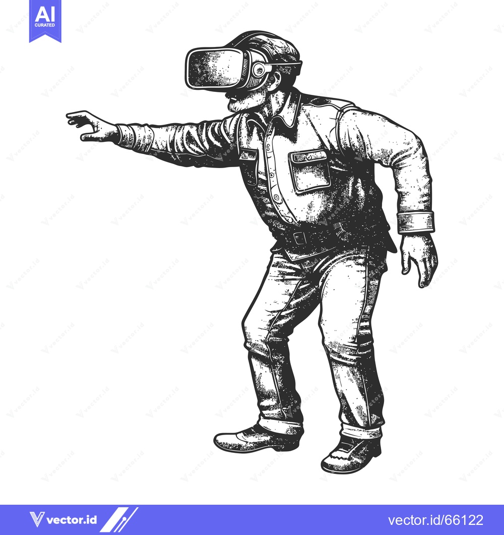 Premium Vector of A Man Wearing Virtual Reality Headset Reaches Out with His Hand