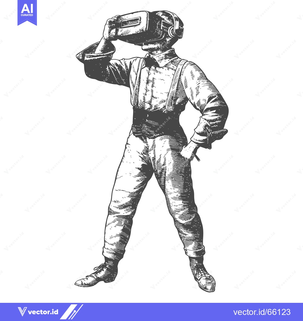 Premium Vector of A Vintage Illustration of a Person Wearing Virtual Reality Goggles