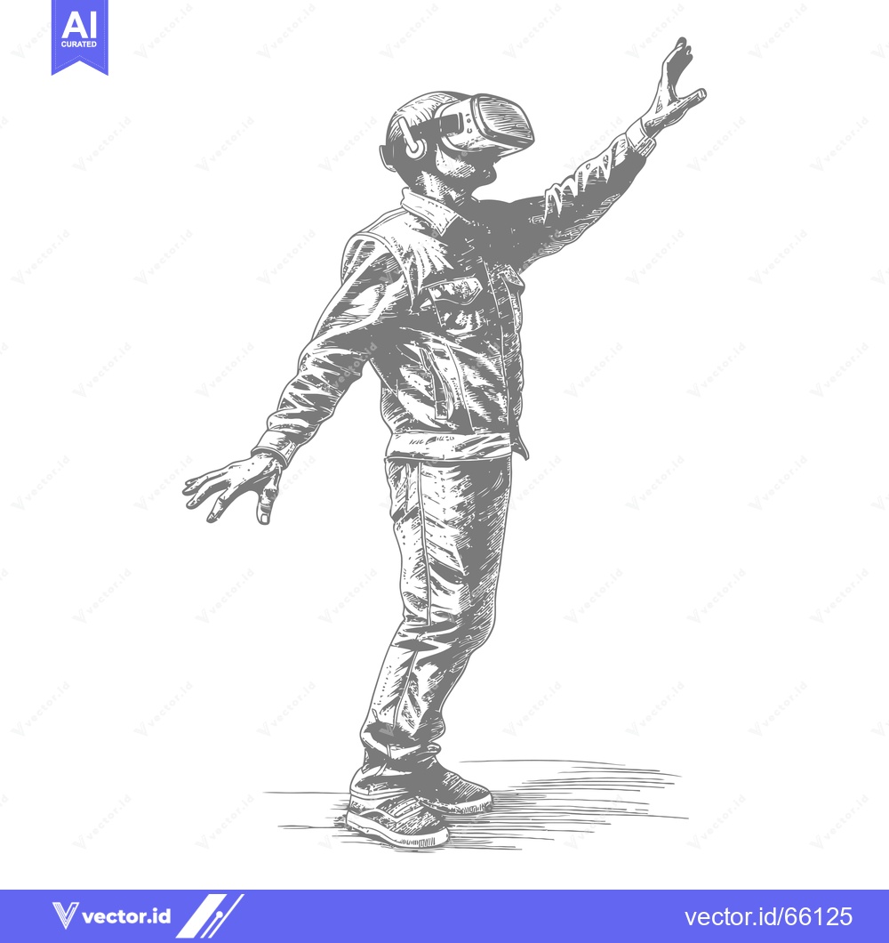 Premium Vector of Hand-drawn illustration of a person wearing VR headset