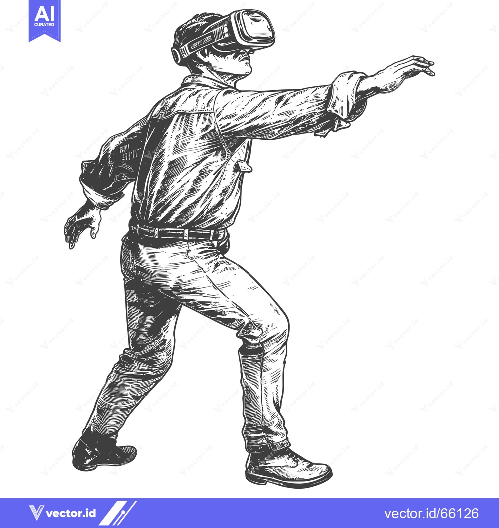 Premium Vector dari A Man Wearing a VR Headset and Reaching Out with His Hand
